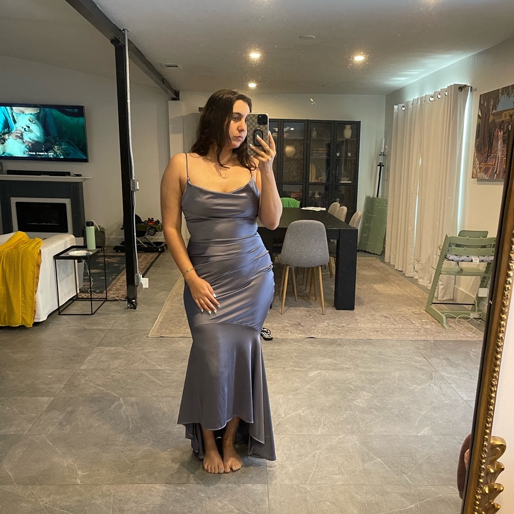 Satin High Low Gown Silver NWT